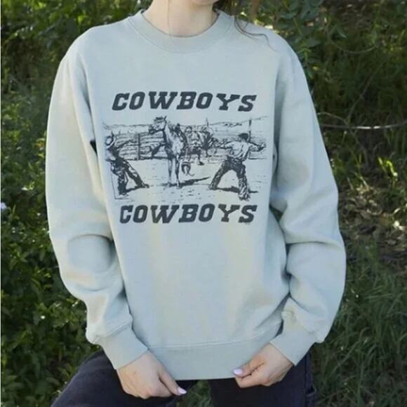 John Galt 'Cowboys' Crewneck Sweatshirt in GREEN (O/S) - Picture 1 of 8